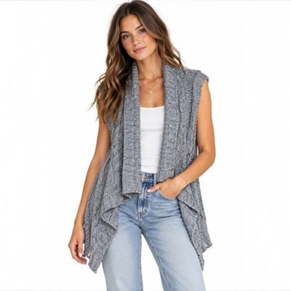 Silver Jeans Womens Gray Chunky Knit Open Front Waterfall Cardigan Vest Sz Large